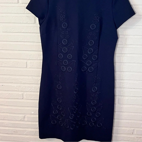 Brooks Brothers Navy Blue Embroidered Floral Knee Length Dress, Women’s Size 8 - Picture 2 of 9